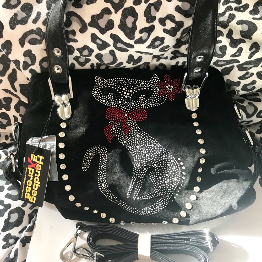 Cat Design Rhinestone Handbag - Picture 3 of 5